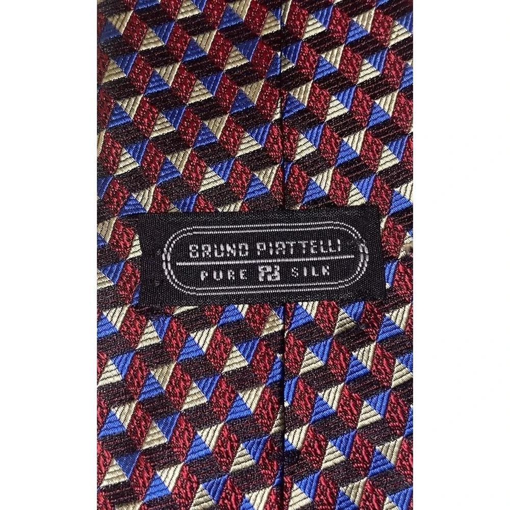 Bruno Piattelli 100% Silk Hand‎ Made Neck Tie Red& Blue 52